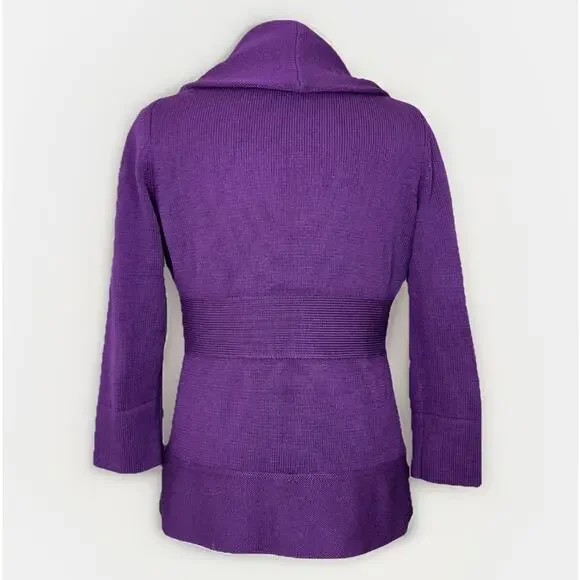 VTG Banana Republic Y2K Sz Medium Fine Merino Wool Plum Purple Cardigan Jacket - Picture 2 of 7